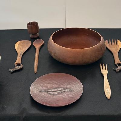 Wooden Bowl & Utensils, Crystal Serving Plate, Glass Punch Bowl 