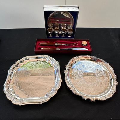 Ep Broass Silver Toned / Trays, Silver Toned Tea Set, Fork And Knife Set