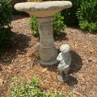 Concrete Birdbath & Statue 