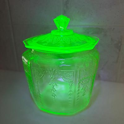 Vintage Uranium Glass Cookie Jar 
