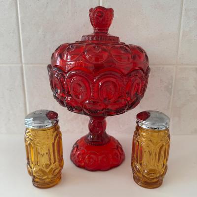 Vintage L.E. Smith Moon + Stars Candy Dish and Shakers