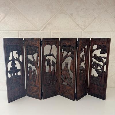 Vintage Carved Wood Folding Screen