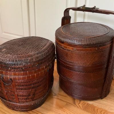 Vintage Large Rattan Storage Baskets 