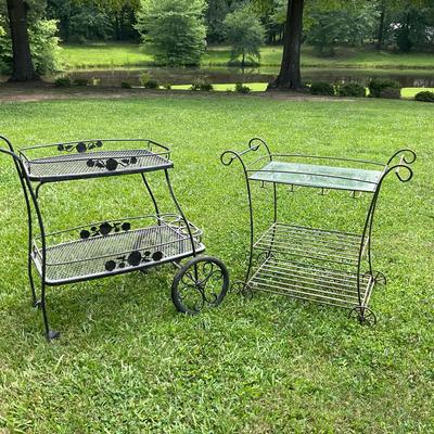 Metal Outdoor Serving Carts with Decorative Accents
