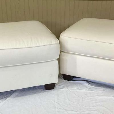 Pair of White Upholstered Ottomans