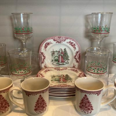 Johnson Bros England Christmas Plates, Cups And Glasses 