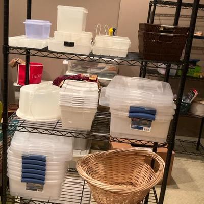 Large Lot Of Storage Containers, Basket And Shelving 