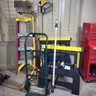 Garage Utility Equipment Lot – Ladder, Lights, Dolly & More