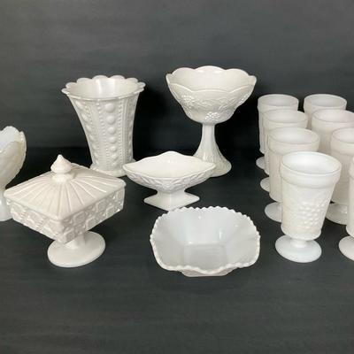 Collection of White Milk Glass Serve ware and Decor