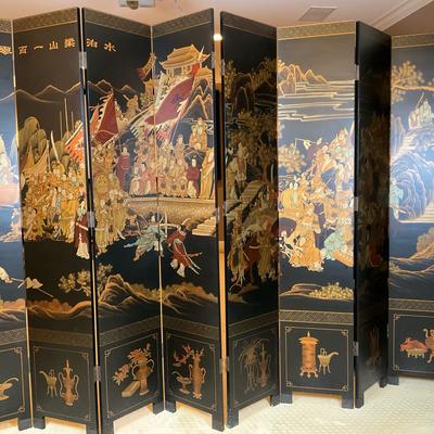 Hand-Painted 8-Panel Asian Folding Screen