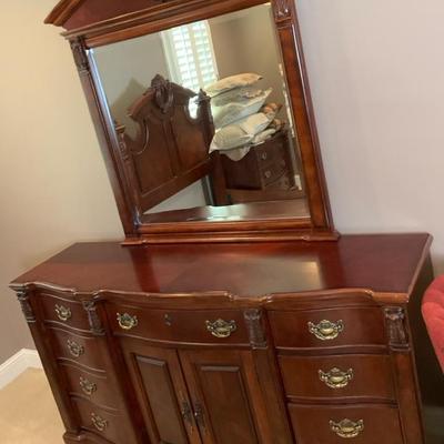 Ornate Wood Dresser with Mirror