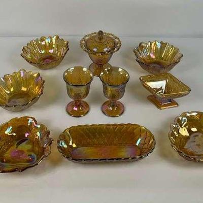 Iridescent Carnival Glass Serving Set – 10 Pieces