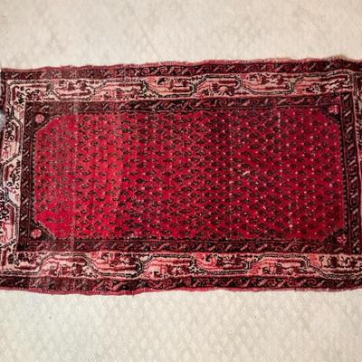 Beautiful Red And Black Hand Knotted Throw Rug 