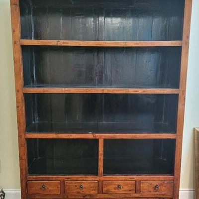 Rustic Wood and Black Bookshelf with Drawers