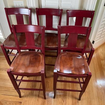 Set of 5 Two-Tone Wooden Counter-Height Chairs