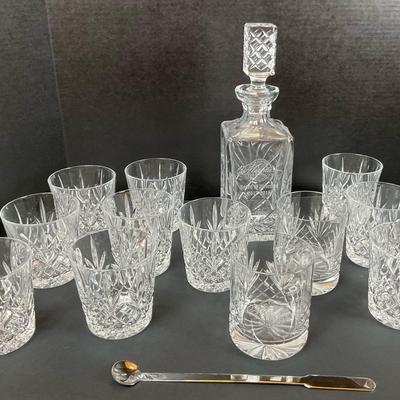 Cut Crystal Decanter Set with 10 Glasses and Stir Spoon