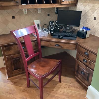 Corner Desk Setup with Chair and Computer Accessories
