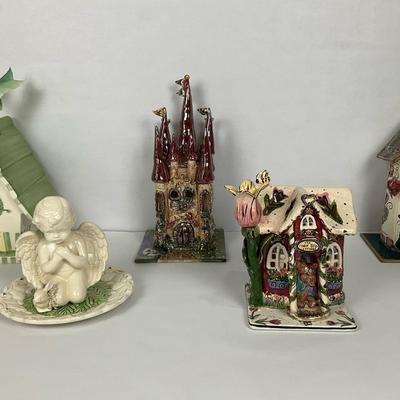Whimsical Collection of Birdhouses and Angels