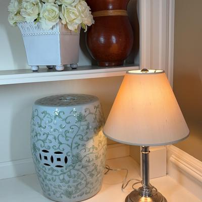 Decorative Vases, Lamp, and Ceramic Stool