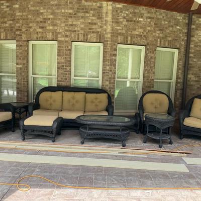 Outdoor Wicker Patio Furniture Set with Tan Cushions