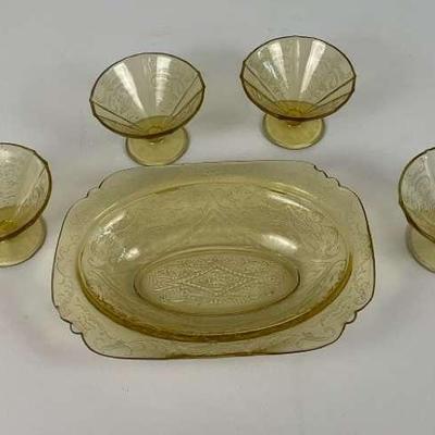 Vintage Amber Glass Dessert Set with Serving Tray
