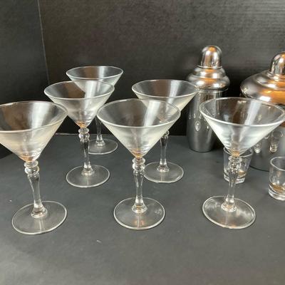 Complete Martini Bar Set with Shakers and Glassware