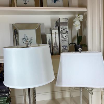 Two Table Lamps and Shelf Decor