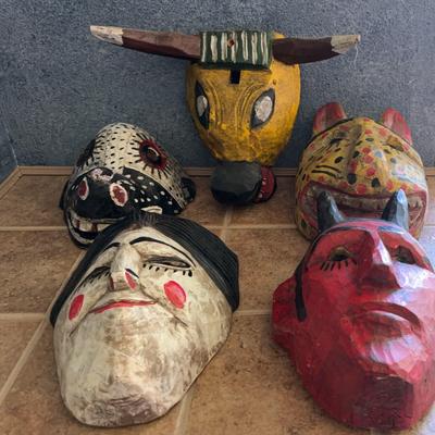 Hand Carved "El Diablo", Woman and Animal Masks - Mexican