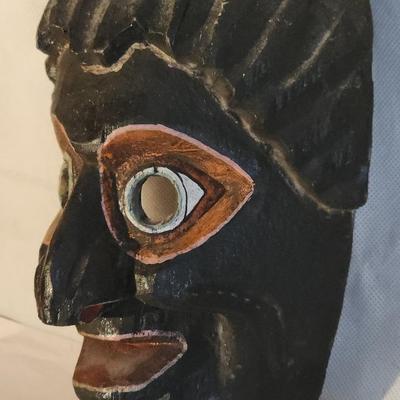 Black Painted Wood Carved Face Mask 
