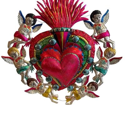 Large 3-D Folk Art, Sacred Hearts, Tin