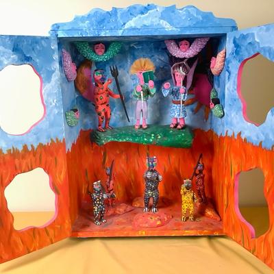 Cabinet With Mexican Diorama Folk Art Interpretation