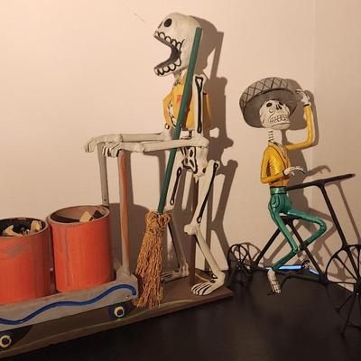 Day of The Dead Skeletons on Bike & W/Cart