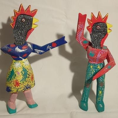 Oaxacan Wood Carving, DANCING CHICKENS, Oaxaca Mexico