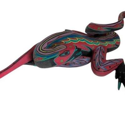 Mexican Lizard Alebrije Carved Wood Signed Oaxacan Artist Maurisio Ramirez
