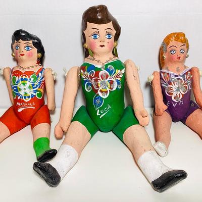 Lucia, Eva & Maricela, Paper Mache Jointed Doll Trio