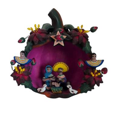 Mexican Nativity Pumpkin Clay Pottery 