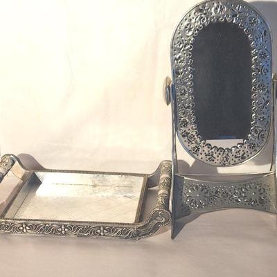 Mexican Punched Tin Mirror Embossed Paruvian Tin Aluminum Tray