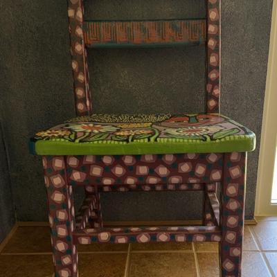 West Coast Chair Co. Hand Painted Cat in Flowers 