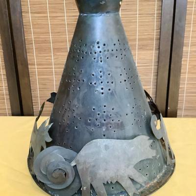 Folk Art Punched Tin Lamp Shade