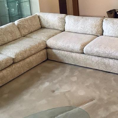 Milo Baughman Style Branch Pattern Eggshell Sectional Sofa