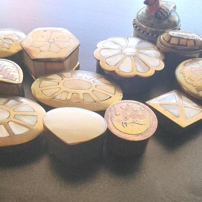 Mother of Pearl & Brass Trinket/Pill Boxes 