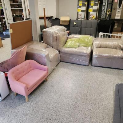 Furniture: couches, rugs, chairs