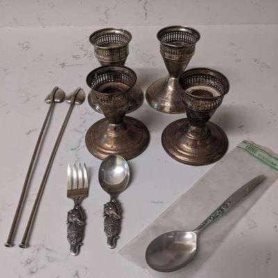 Sterling Silver Candlesticks And Utensils 