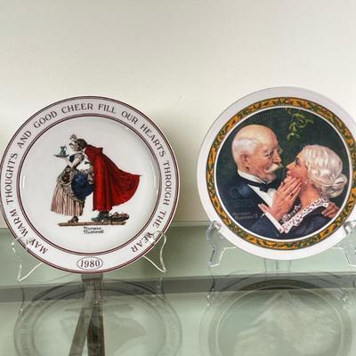 (2pc) Norman Rockwell (American, 1894 -1978) Plates - "Golden Christmas" & Others | Collection of hand-painted Norman...