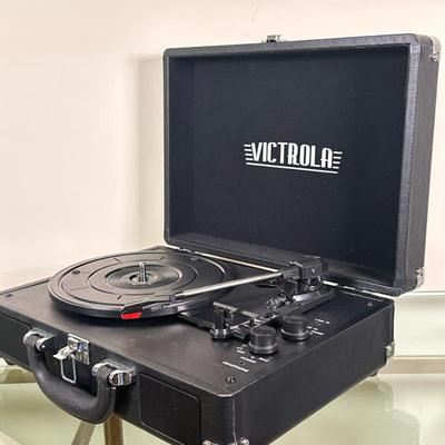 Victrola Record Player Suitcase | Victrola VSC-550BT-BK 3-speed stereo turntable with a black case, resembling a briefcase or suitcase. -...