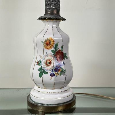 Napoleon III Style Porcelain Lamp | Napoleon III style porcelain table lamp with hand-painted floral details. - h. 24 x w. 6 in