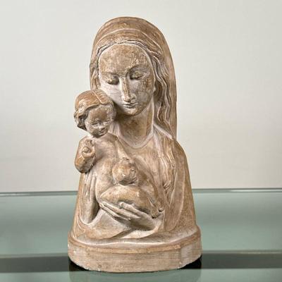 Carved Statue - "Madonna of Bruges" | Carved wooden statue, a replica/reproduction of Michelangelo's "Madonna of...