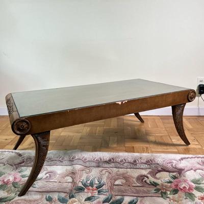 Grecian Revival Coffee Table | Vintage (mid 20th c.) Grecian Revival style solid carved wood window seat, converted to coffee table with...