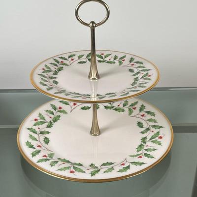 Lenox Two-Tiered Server - "Holiday" | Vintage (mid 20th c.) Lenox "Holiday" pattern two-tiered ivory porcelain...