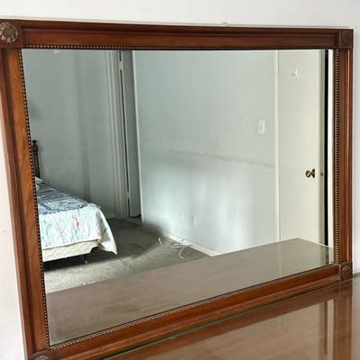 Kindel Milano Cherrywood Wall Mirror | Kindel Milano cherrywood wall mirror with gold flower accent at corners and a gold beaded trim...